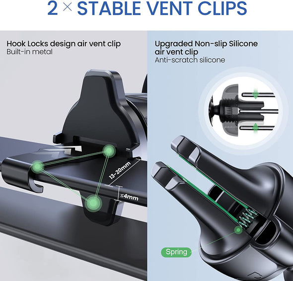 Stable Air Vent Car Phone Holder with Two Vent Clips